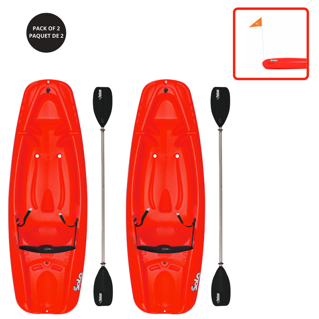 Pelican Sport Combo - 2 Solo Kids Kayaks With Paddles And Backrest - Red Kayaks, SUP, Boats And Sleds